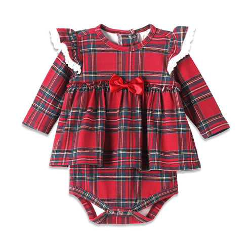 christmas-bamboo-baby-skirted-bodysuit-red-holiday-tartan-plaid Sophia's StyleBaby Girl Dress-1
